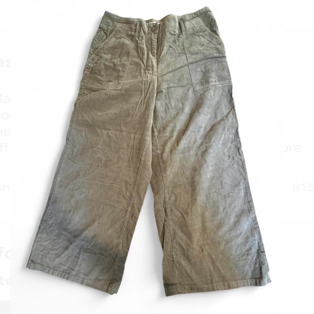 Max Studio Wide Leg Khaki Green Corduroy Trousers Size 12 Grunge Gorpcore 90s